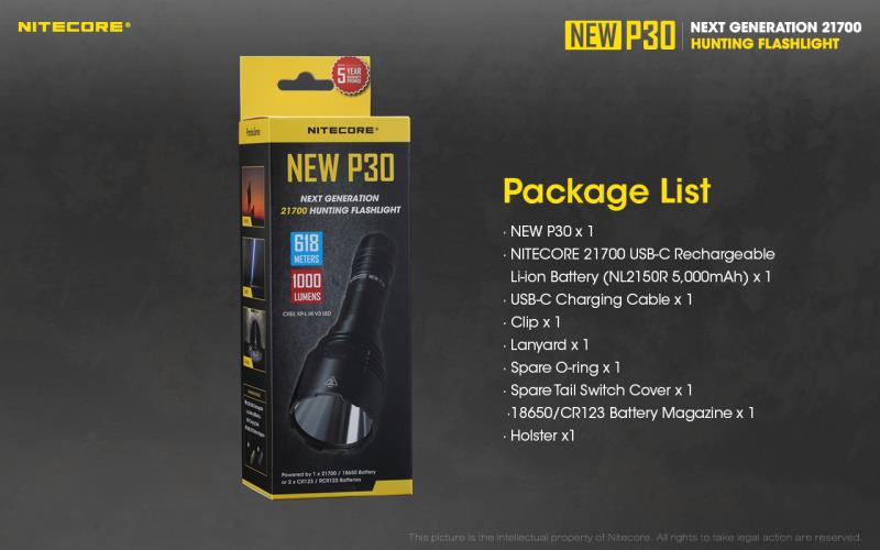 ΦΑΚΟΣ ΕΠΙΧΕΙΡΗΣΙΑΚΟΣ LED NITECORE PRECISE P30 NEW + 2150R USB-C 1000lm