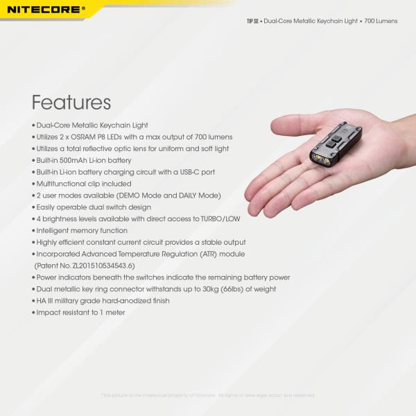 ΦΑΚΟΣ ΜΠΡΕΛΟΚ LED NITECORE TIP SE 700lm