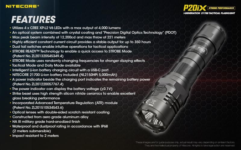 ΦΑΚΟΣ ΕΠΙΧΕΙΡΗΣΙΑΚΟΣ LED NITECORE P20ix LED 4000 Lm Strobe Ready