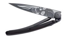 DEEJO BLACK 37G POCKET KNIFE GRANADILLA WOOD LATINO SKULL